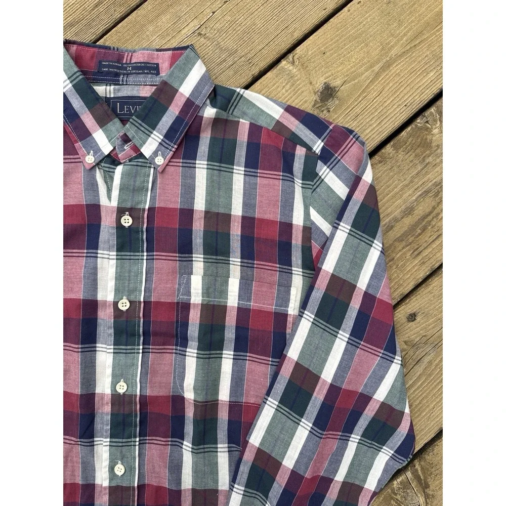 Vintage Levis Plaid Button Down Shirt Mens M Long Sleeve Cotton
